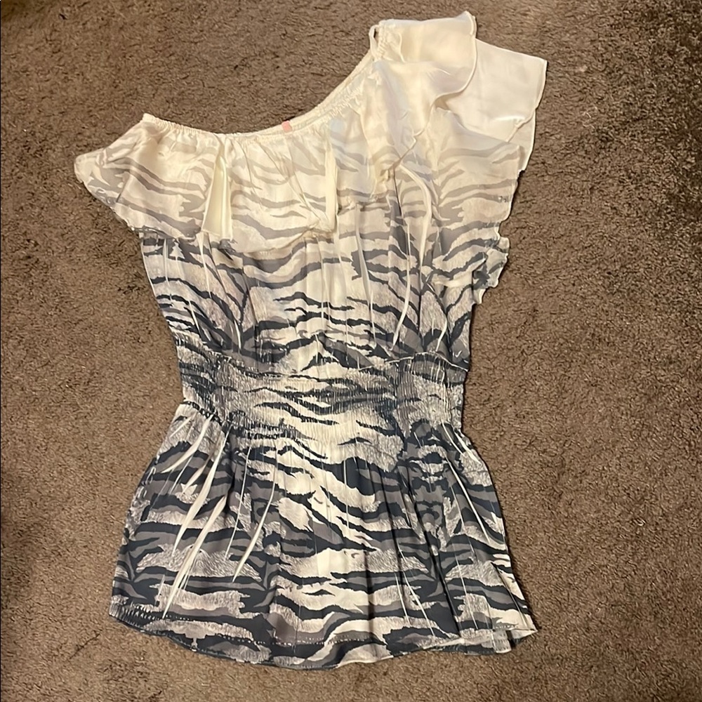 Chic One-Shoulder Zebra Print Blouse